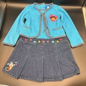 Vintage Nick‎ Jr Dora the Explorer Girls Dress Jean Cardigan Embroidered Size 5